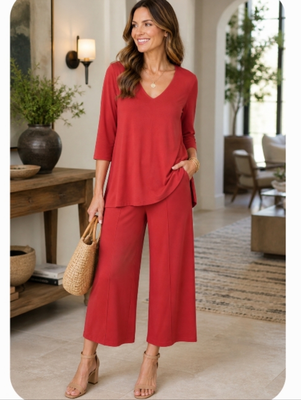 Kettlewell Orange Vermillion 3/4 Sleeve Tunic Top Small